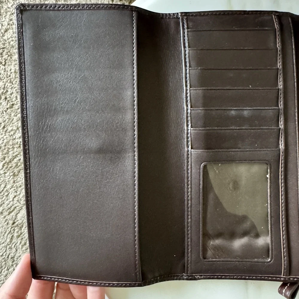 Authentic Vintage Coach Long Bifold Wallet ~ Brown Signature Canvas Pre Owned